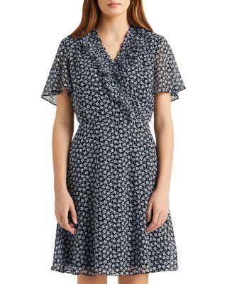 Ralph Lauren Floral Flutter Sleeve Fit & Flare Dress | Bloomingdale's
