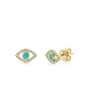 Moon & Meadow 14K Yellow Gold Turquoise & Diamond Eye Stud Earrings - 100% Exclusive