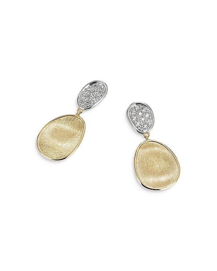 Marco Bicego 18k Yellow & White Gold Lunaria Diamond Double Drop Earrings In Multi
