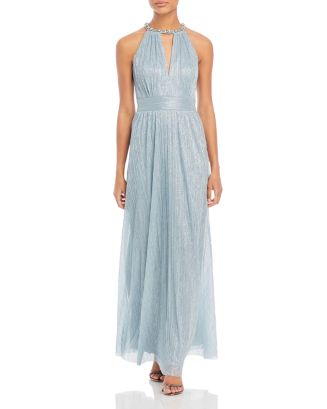 Eliza J Shimmering Cutout Halter Gown | Bloomingdale's