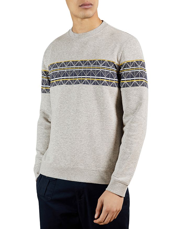 Ted Baker Aztec Panel Sweater In Gray Marl