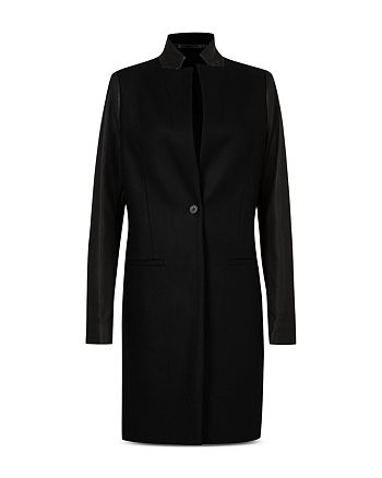 ALLSAINTS Leni Slim Fit Leather-Sleeve Coat | Bloomingdale's