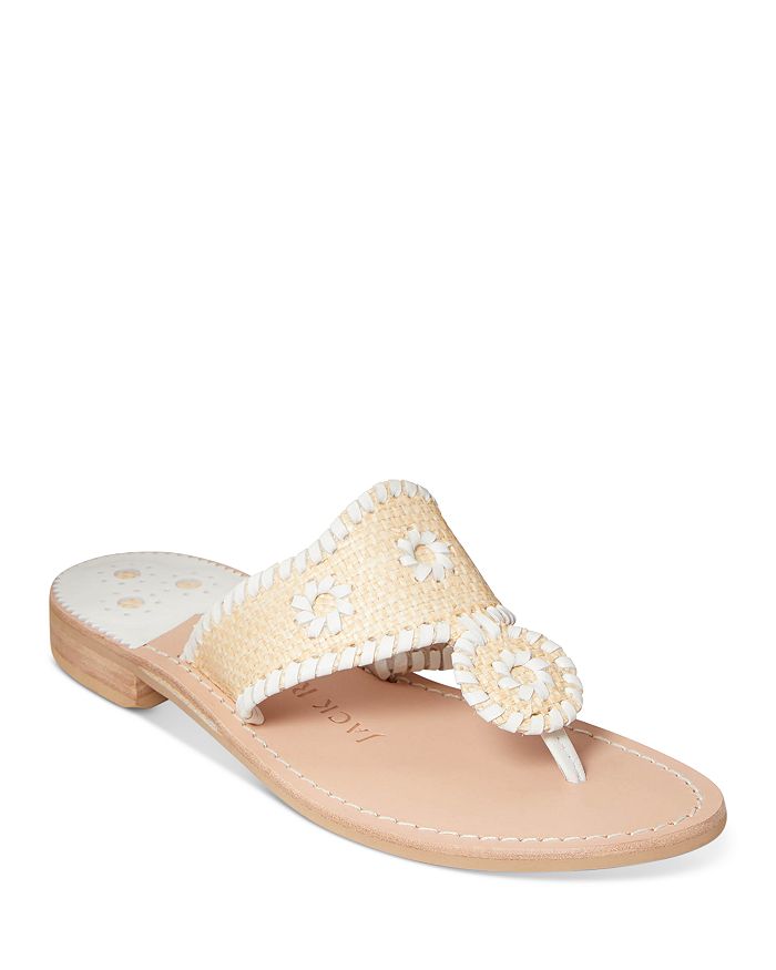 Jack Rogers Women's Leather Stitched Raffia Thong Sandals | Bloomingdale's