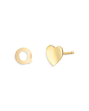 Zoe Lev 14k Yellow Gold Heart & Initial Stud Earrings In Q/gold