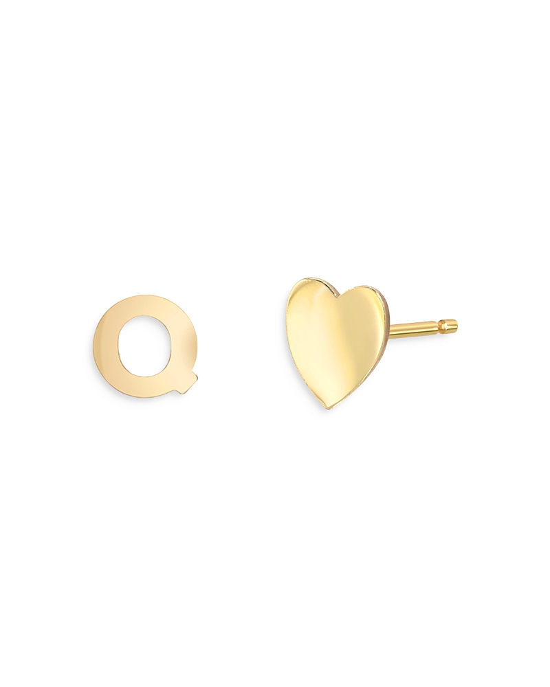 Zoe Lev 14K Yellow Gold Heart & Initial Stud Earrings