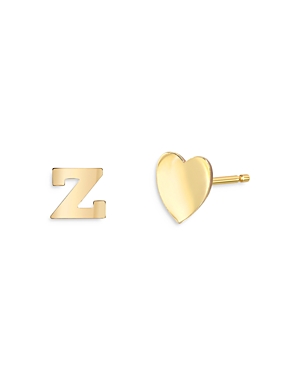 Zoe Lev 14k Yellow Gold Heart & Initial Stud Earrings In Z/gold