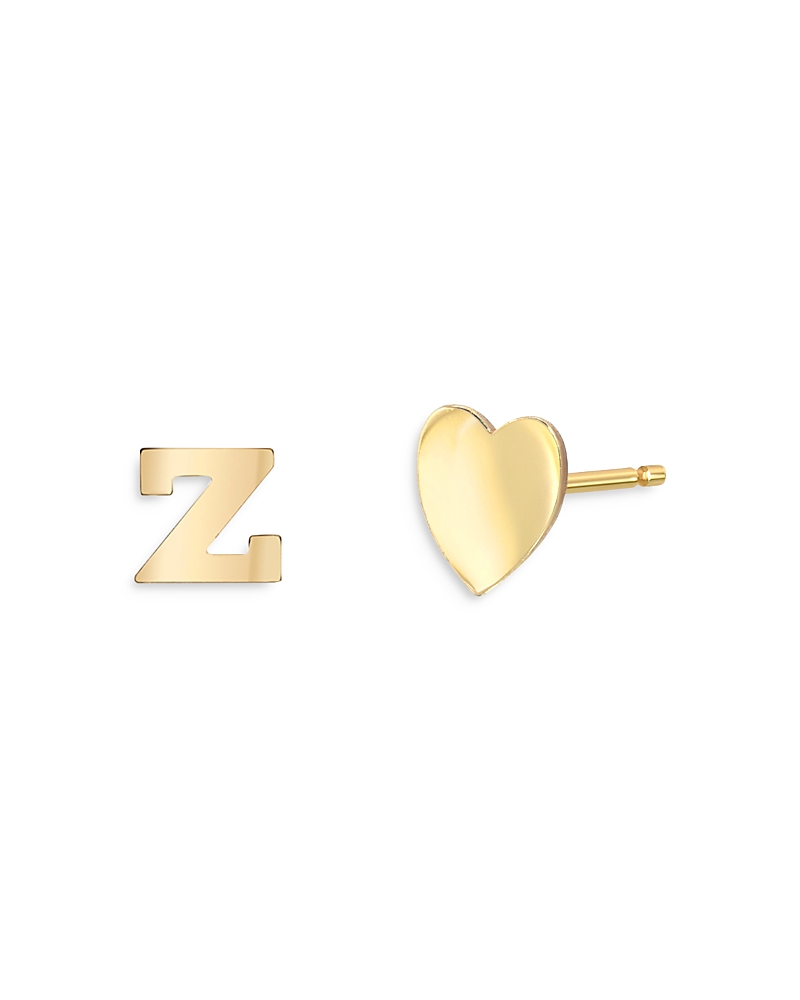 Zoe Lev 14k Yellow Gold Heart & Initial Stud Earrings In Z/gold