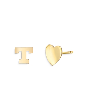 Zoe Lev 14k Yellow Gold Heart & Initial Stud Earrings In T/gold