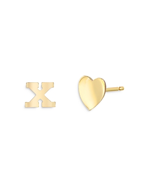 Zoe Lev 14k Yellow Gold Heart & Initial Stud Earrings In X/gold