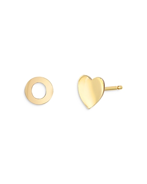 Zoe Lev 14k Yellow Gold Heart & Initial Stud Earrings In O/gold