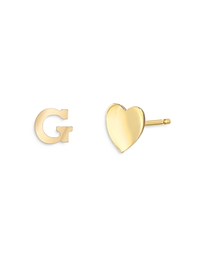 Zoe Lev 14k Yellow Gold Heart & Initial Stud Earrings In G/gold