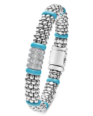 Blue Caviar & Diamond Sterling Silver Bracelet, 6.5