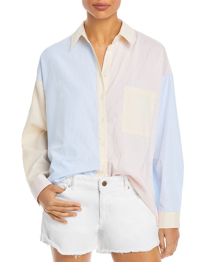 Lucy Paris Color Block Button Down Shirt In Multi Modesens
