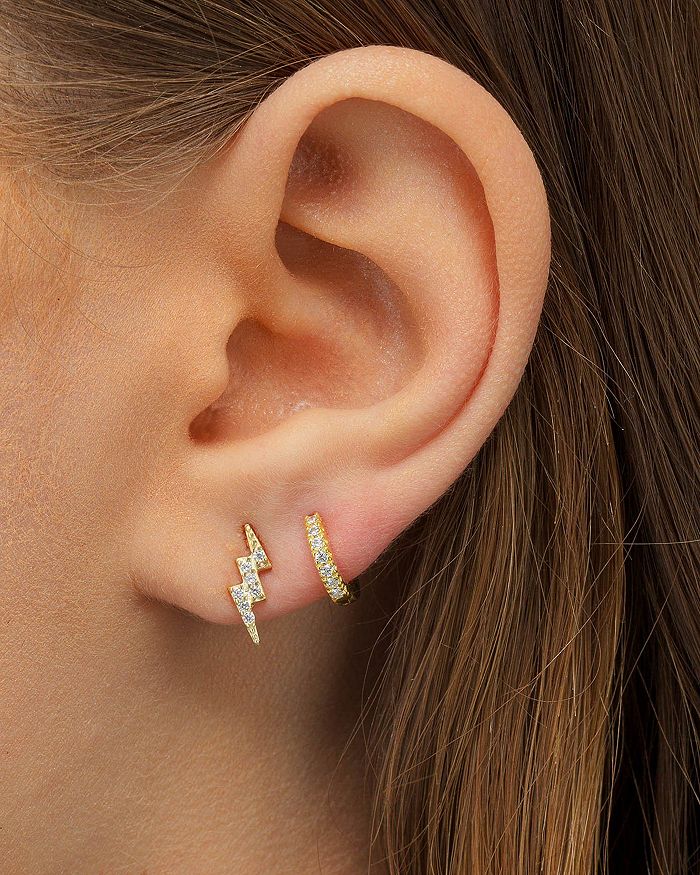 Shop Adinas Jewels Pave Mini Huggie Hoop Earrings In Gold Tone Sterling Silver