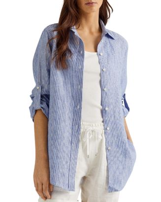 Ralph Lauren Striped Blazer, Roll Tab Cardigan & Linen Pants Women -  Bloomingdale's