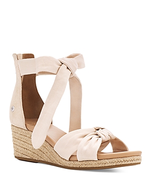 Shop Ugg Women's Yarrow Ankle Tie Espadrille Wedge Sandals In Natural Canvas