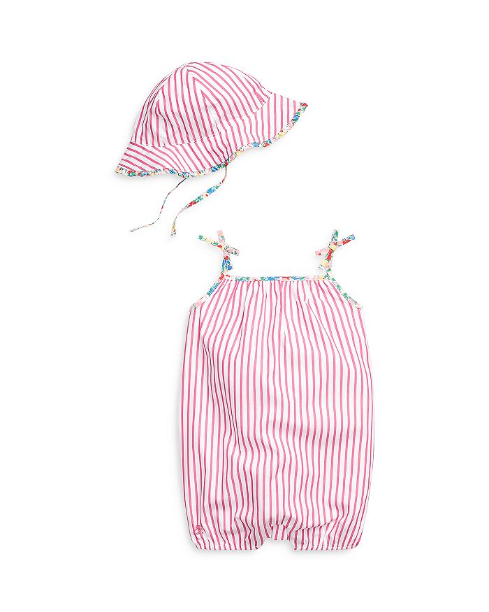 Ralph Lauren Polo Girls Striped Romper Hat Set Baby