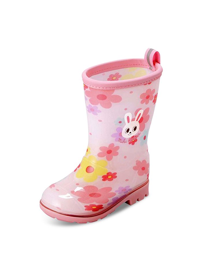 Shop Miki House Girls' Flower Print Rain Boots Toddler In Pink