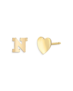 Zoe Lev 14k Yellow Gold Heart & Initial Stud Earrings In N/gold