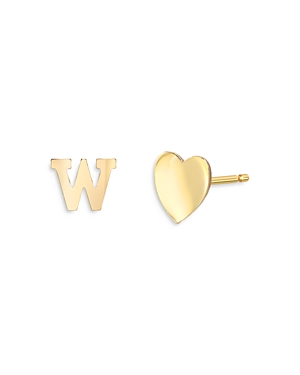 Zoe Lev 14k Yellow Gold Heart & Initial Stud Earrings In W/gold
