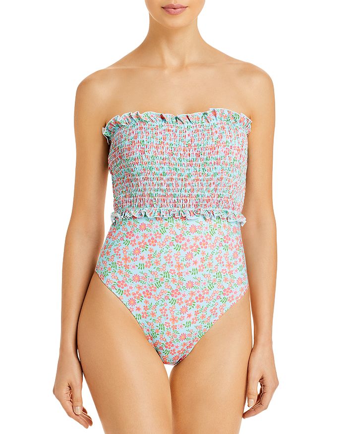Hydra Cut Out Strapless Thong One Piece in Pink Print