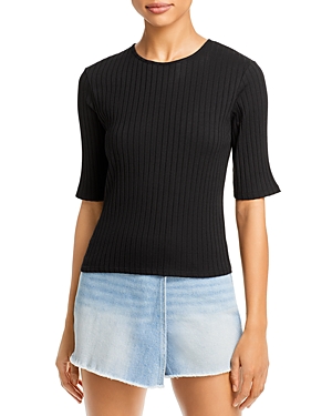 VINCE RIBBED ELBOW SLEEVE TOP,V736683680