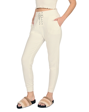 Vintage Havana Ribbed Lace Up Jogger Pants In White