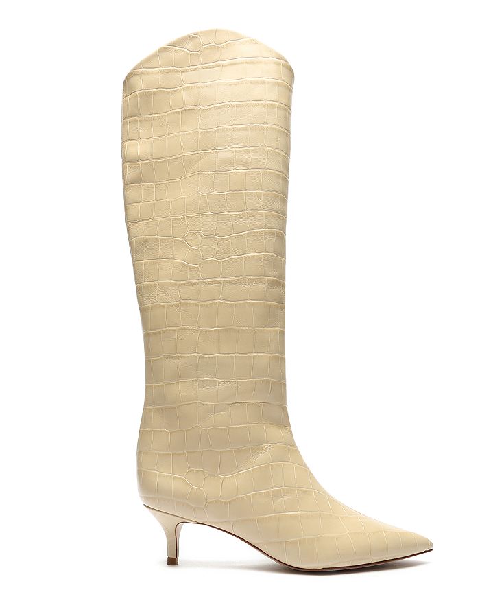 Shop Schutz Women's Maryana Lo Crocodile-embossed Leather Boots In Almond Buff