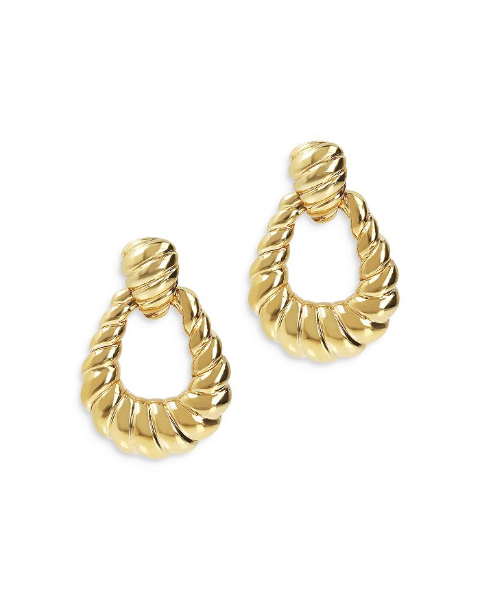 14Kt Yellow Gold Ribbed 1/2 Hoop Earrings