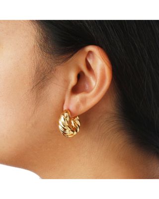 14K Yellow Gold Ribbed Hoop Earrings 