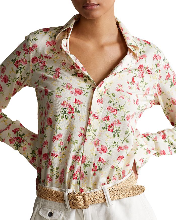Ralph Lauren Polo  Floral Button Down Blouse In Pink/white