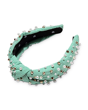 Lele Sadoughi Embellished Seersucker Headband In Green