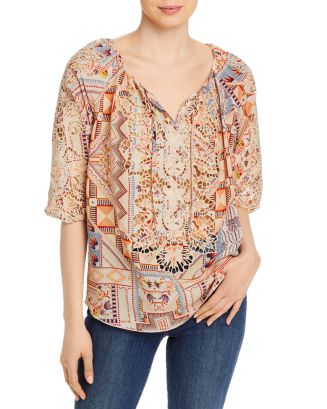 Johnny Was Sukie Embroidered Silk Peasant Blouse | Bloomingdale's