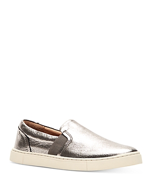 Frye Ivy Metallic Leather Slip-on Sneakers In Silver Metallic Leather