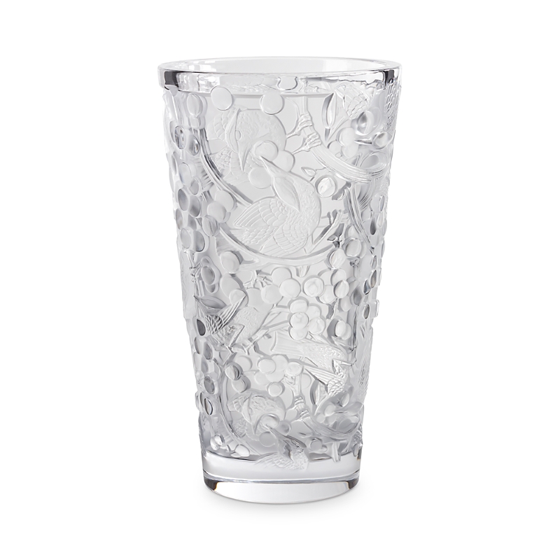 Lalique Merles & Raisins Large Clear Vase In Clear