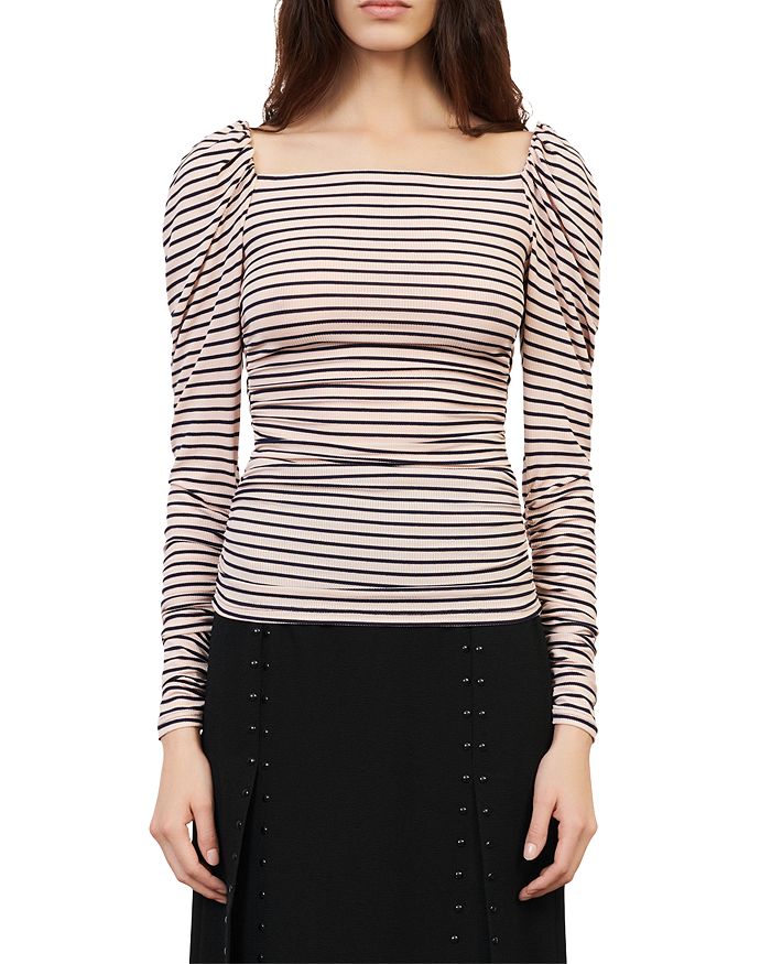 Maje Womens Pink Navy Take Striped Woven T-shirt 12 In Pink/navy