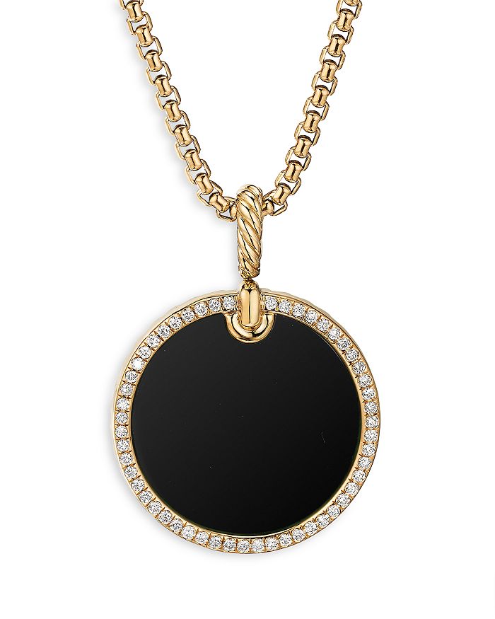 David Yurman Women's Dy Elements® Disc Pendant In 18k Yellow Gold With Black Onyx & Pavé Diamond Rim In Gold