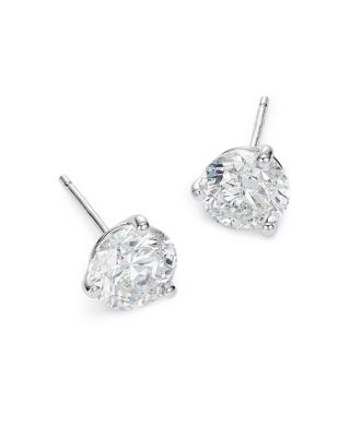 Certified Diamond Solitaire Stud Earrings in 14K White Gold, 3.0 tcw 
