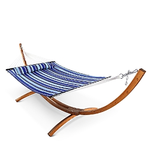 Sunnydaze Decor Quilted Hammock With Curved Wood Stand In Dark Blue