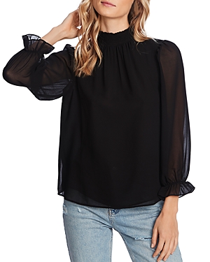 1.state Smocked Neck Blouse In Rich Black