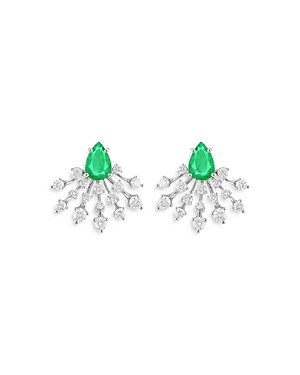 Hueb 18K White Gold Luminus Emerald & Diamond Spray Earrings