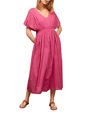 Gerard Darel Seville Smocked Midi Dress In Pink