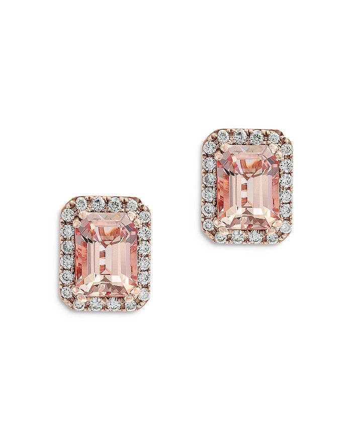 Bloomingdale's - Morganite and Diamond Halo Stud Earrings in 14K Rose Gold - 100% Exclusive