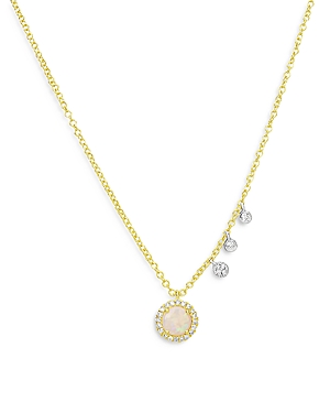 14K Yellow & White Gold Diamond & Opal Necklace, 18