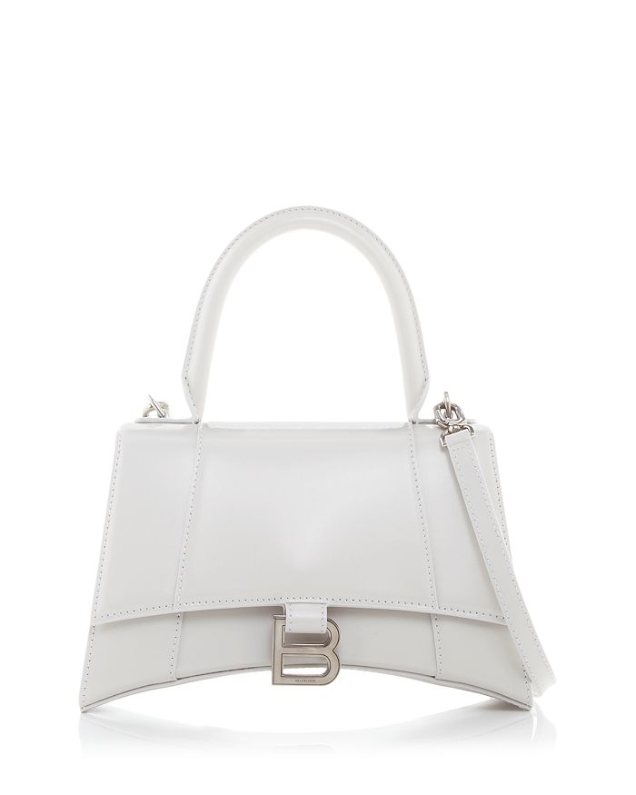 Balenciaga Hourglass Small Leather Top Handle Bag In Bianco/silver