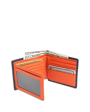 Shop Royce New York Leather Rfid-blocking Id Flap Bifold Wallet In Navy Blue/orange