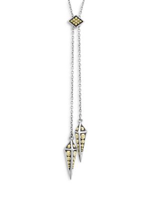 LAGOS - KSL 18K Yellow Gold and Sterling Silver Pyramid Spike Lariat Necklace, 28"