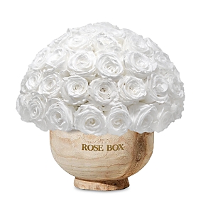 Rose Box Nyc Extra Large Wooden Half Ball Of Roses In Pure White