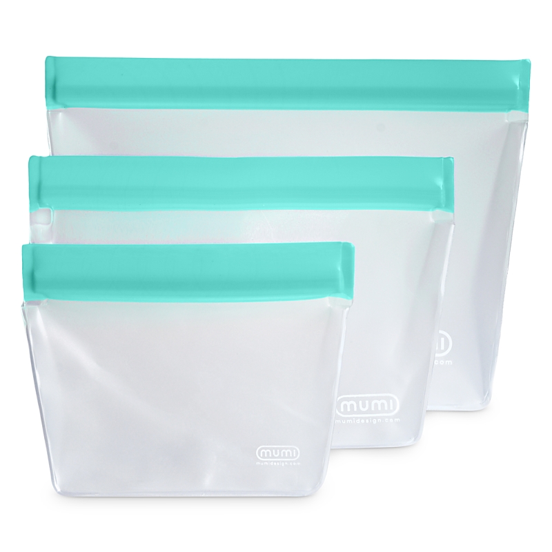 Mumi Reusable Zip Up Bags, Set Of 3 In Aqua