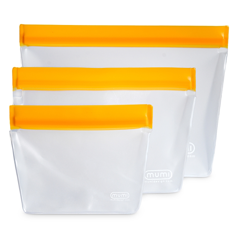 Mumi Reusable Zip Up Bags, Set Of 3 In Orange